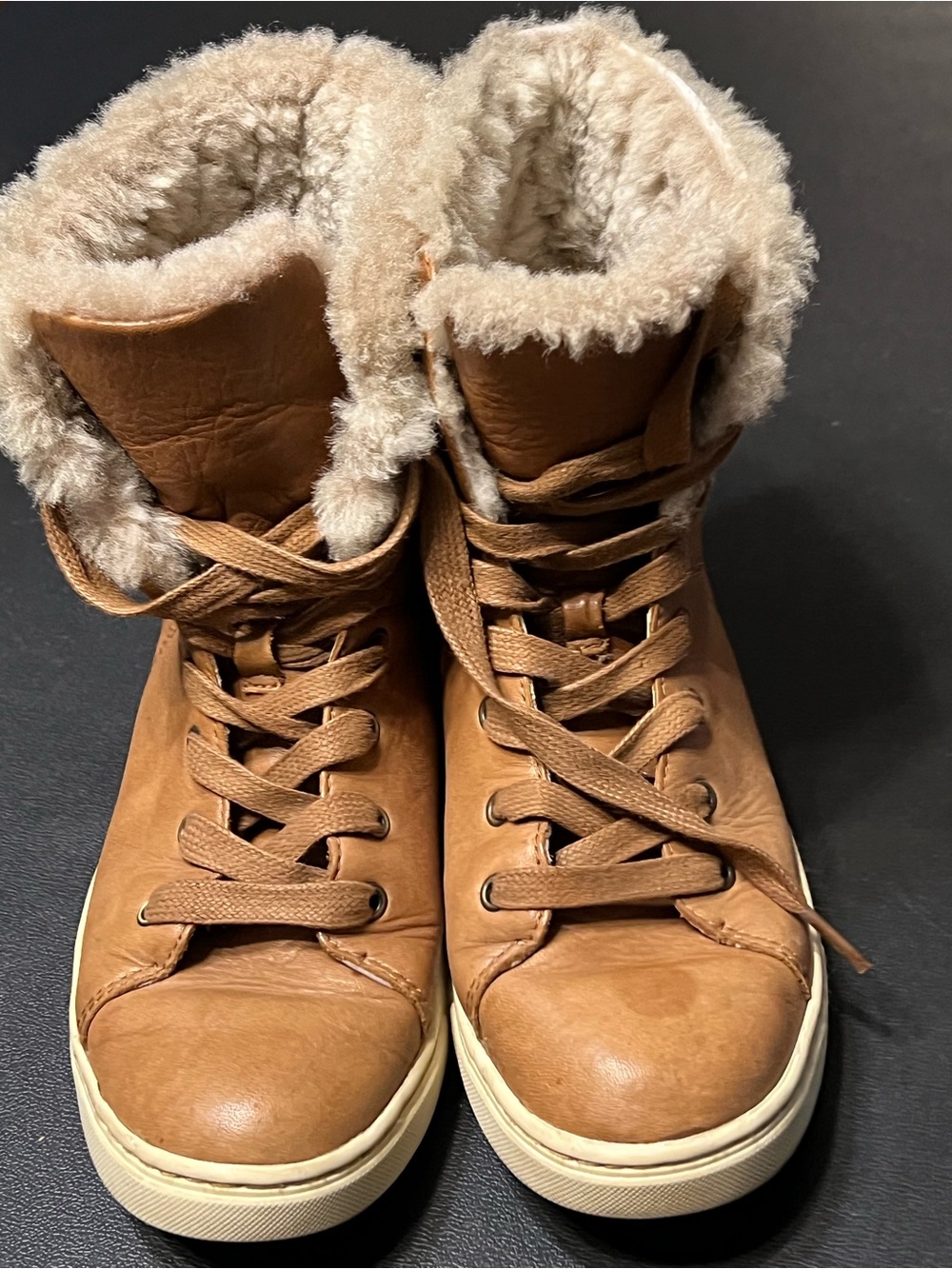UGG Tan Lace-Up Shearling-Trim Boots